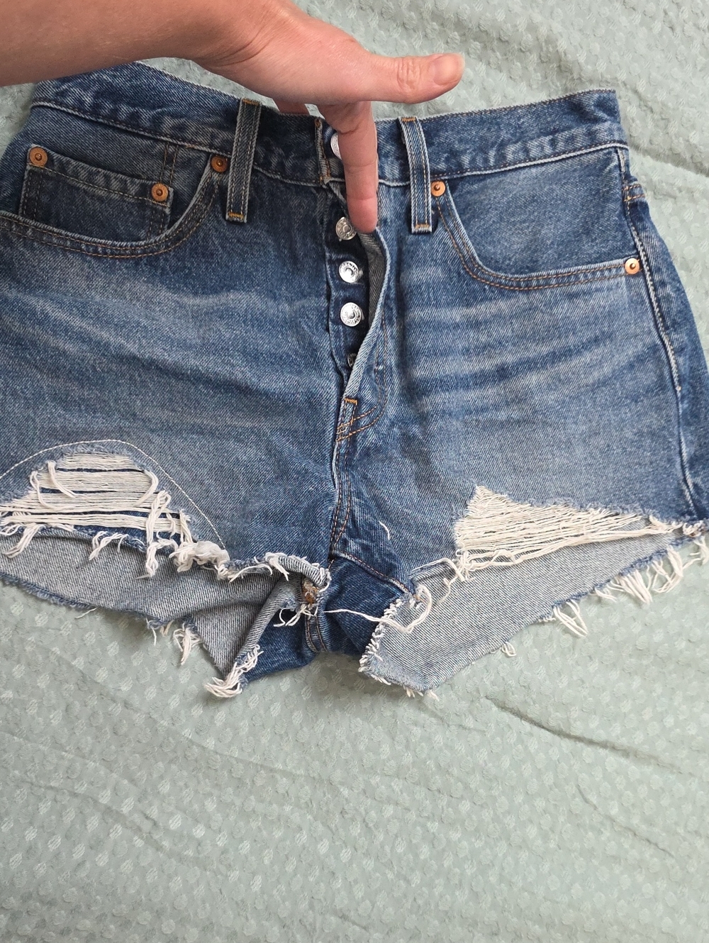 Levi's Distressed Button-Fly Denim Shorts - Blue